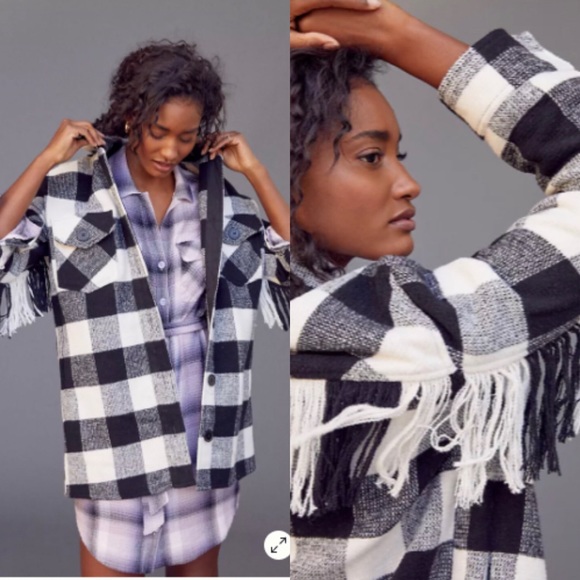 Anthropologie Leonie Fringed Shirt Jacket Shacket - Picture 1 of 11